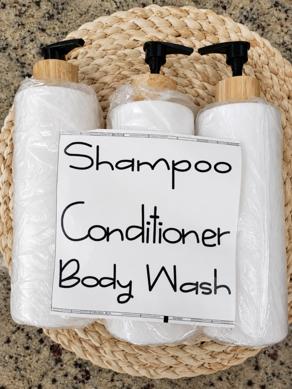 Shampoo, Conditioner & Body Wash Bottles with Stickers